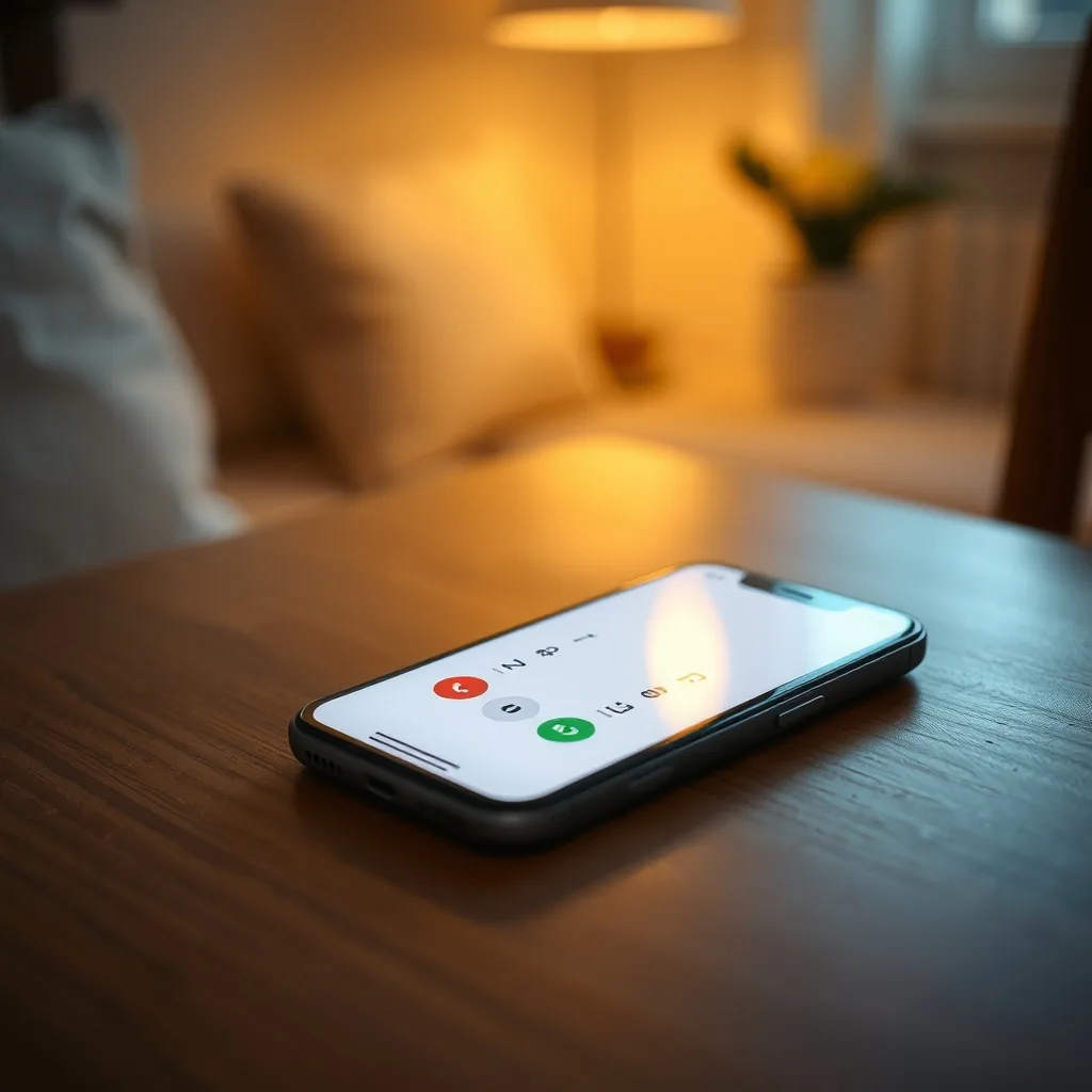 A smartphone on a table at night, ready to make an emergency call in Korea